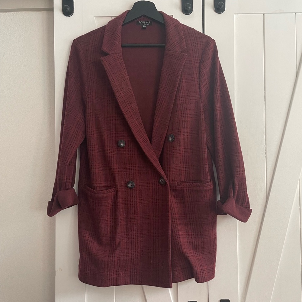 TopShop Longline Plaid Cotton Blazer
